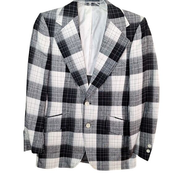 Vintage Other - Vtg 60s/70s Black White Plaid Double Vent Mod Fat Lapel Sport Coat Blazer Men 36